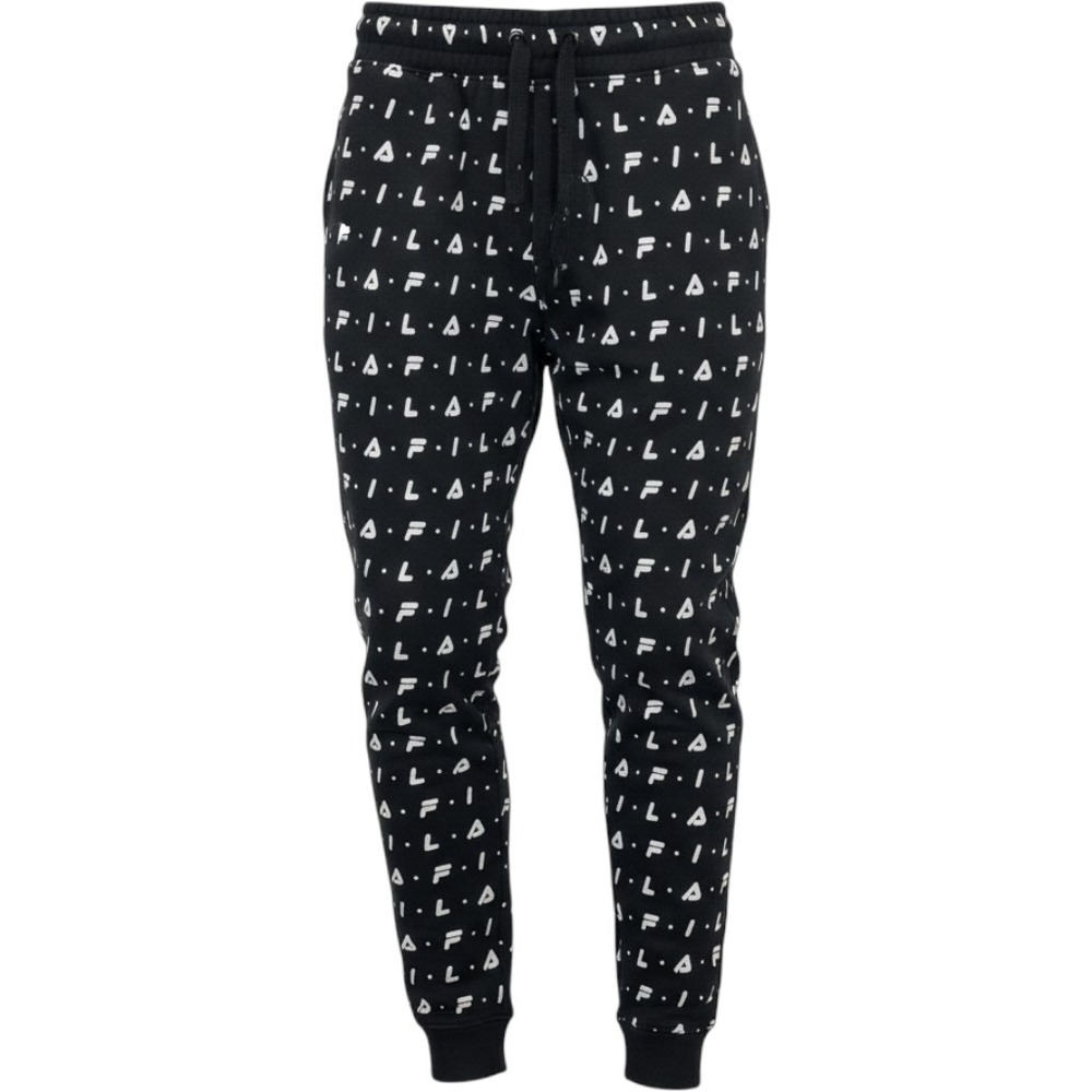 Fila Jogger Sweatpants Women XL Black All Over Logo Print Fleece Lined Streetwea